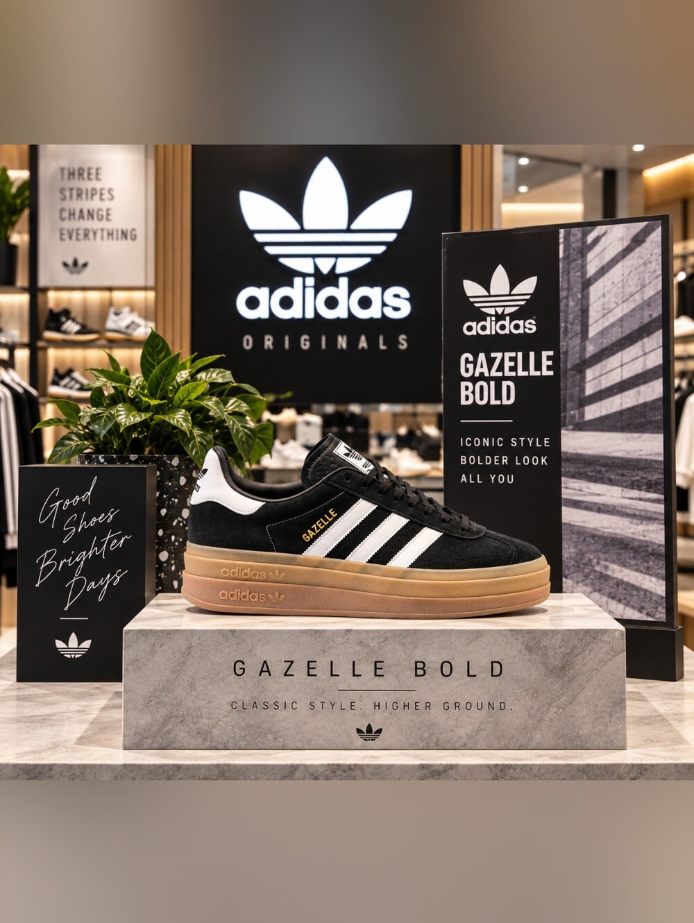 adidas Gazelle Bold W – Core Black / Cloud White / Gum-Size 7.5